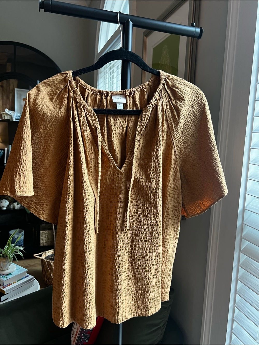 a new day Mustard Textured Tie-Neck Blouse